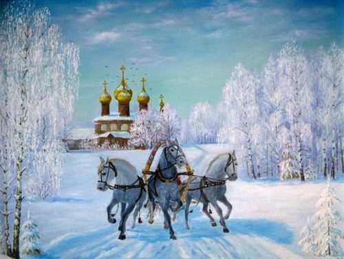 Русская тройка - зимний пейзаж